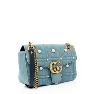 Gucci Matelasse Denim Pearl GG Marmont Medium Flap Bag
