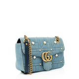 Gucci Matelasse Denim Pearl GG Marmont Medium Flap Bag