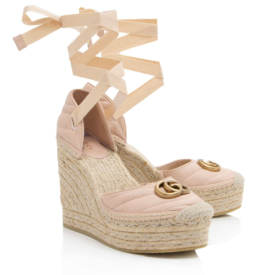 Gucci Matelasse Leather GG Marmont Espadrille Wedges - Size 7.5 / 37.5