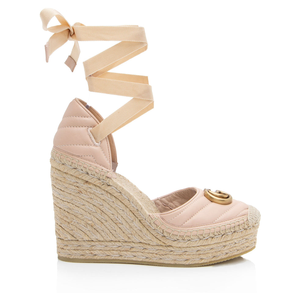 Gucci Matelasse Leather GG Marmont Espadrille Wedges - Size 7.5 / 37.5