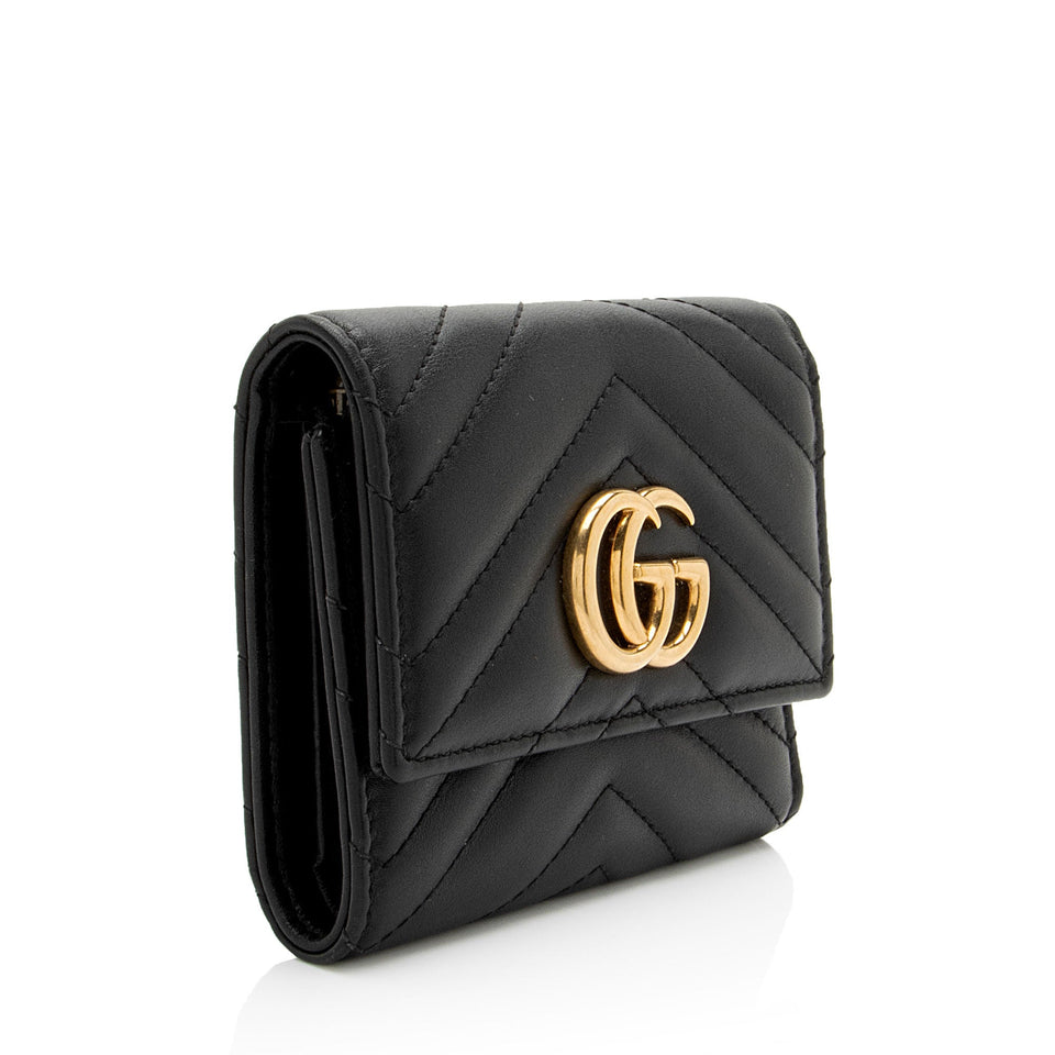 Gucci Matelasse Leather GG Marmont Trifold Wallet