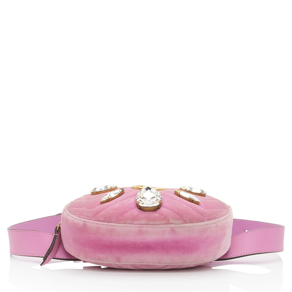 Gucci Matelasse Velvet Crystal GG Marmont Belt Bag - Size 34 / 85