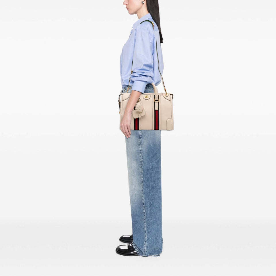Gucci Medium Calfskin Web Bauletto Top Handle Bag