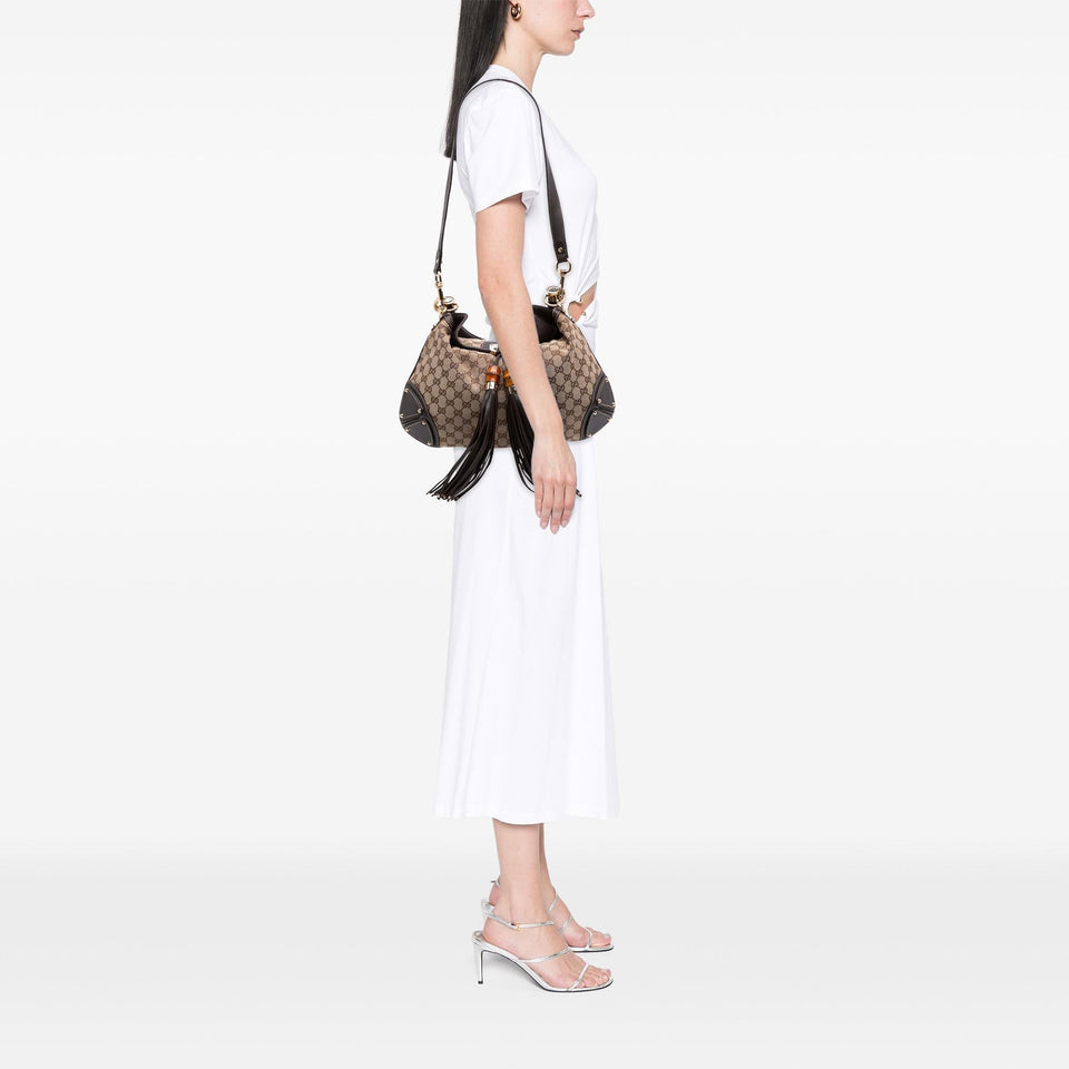 Gucci Medium GG Canvas Bamboo Indy Hobo