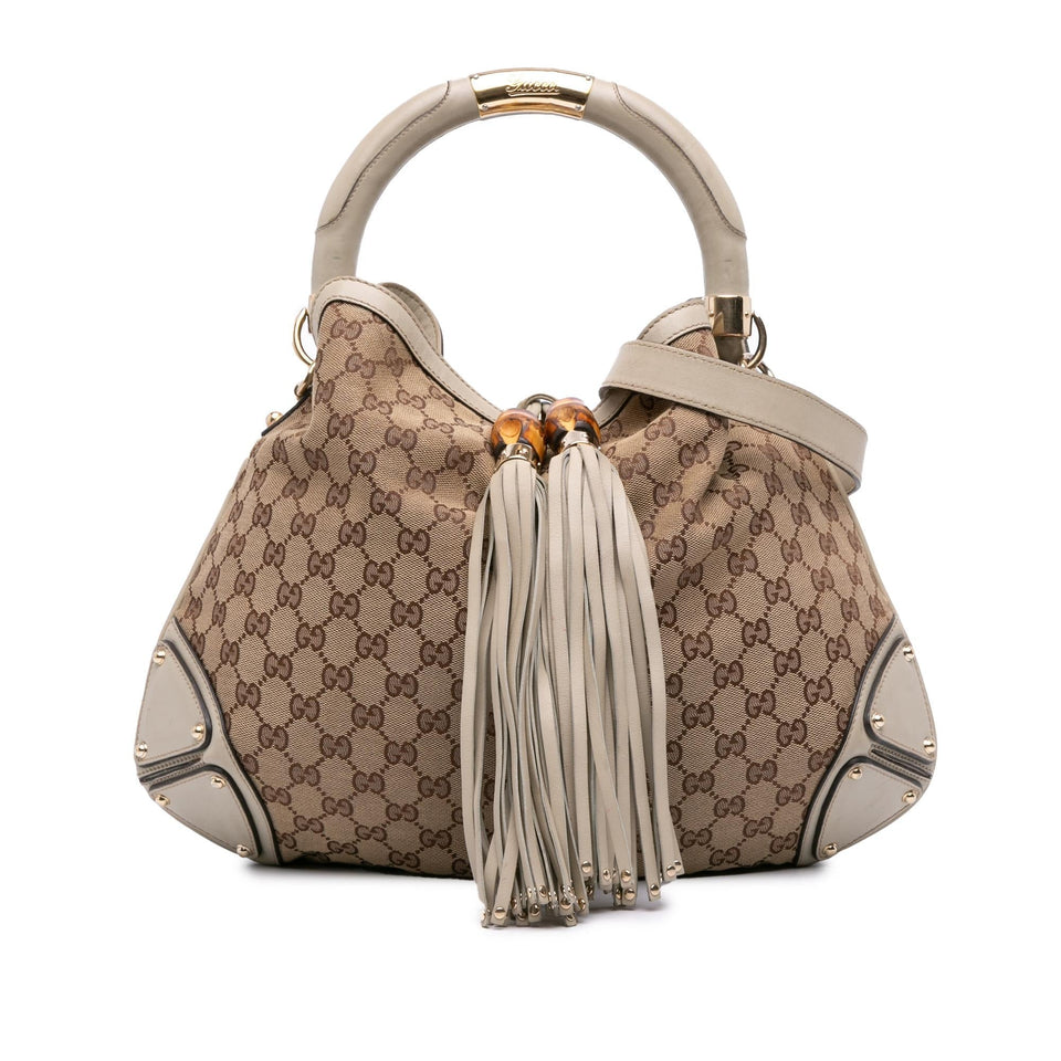 Gucci Medium GG Canvas Bamboo Indy Hobo