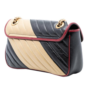 Gucci Medium GG Marmont Bicolor Matelasse Diagonal Leather Torchon Shoulder Bag