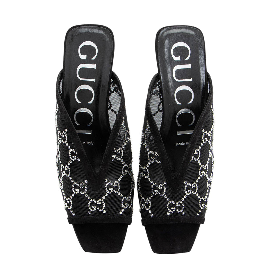 Gucci Mesh Crystal GG Mules - Size 7.5 / 37.5