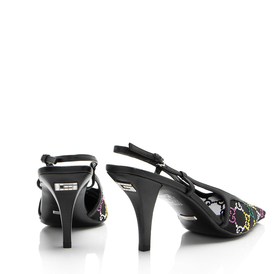 Gucci Mesh Crystal GG Slingback Pumps - Size 7 / 37