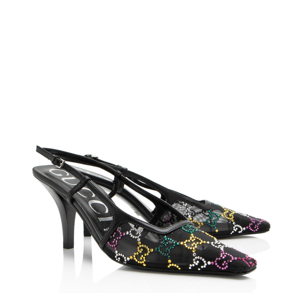 Gucci Mesh Crystal GG Slingback Pumps - Size 7 / 37
