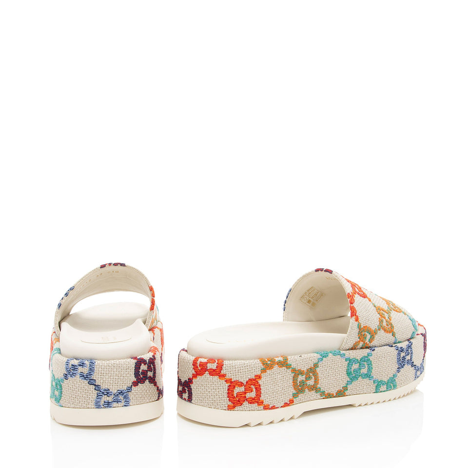 Gucci Multicolor GG Canvas Angelina Slide Platform Sandals - Size 7 / 37