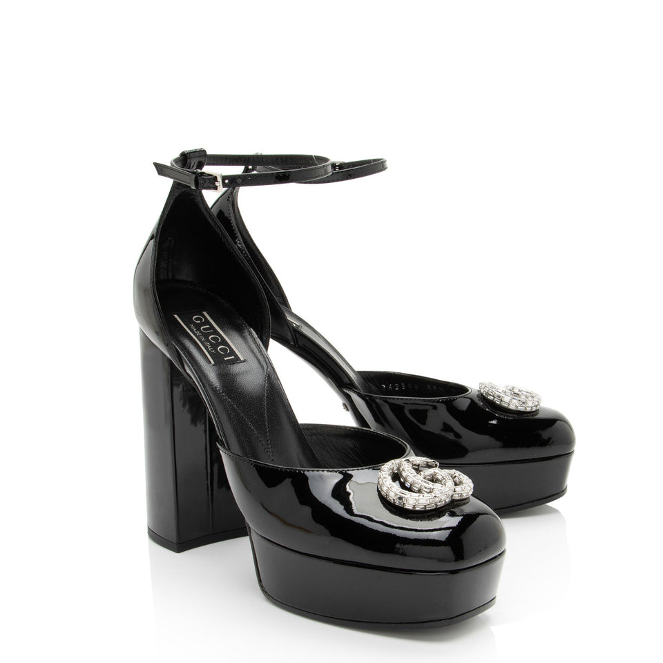 Gucci Patent Leather Crystal GG Platform Pumps - Size 9.5 / 39.5