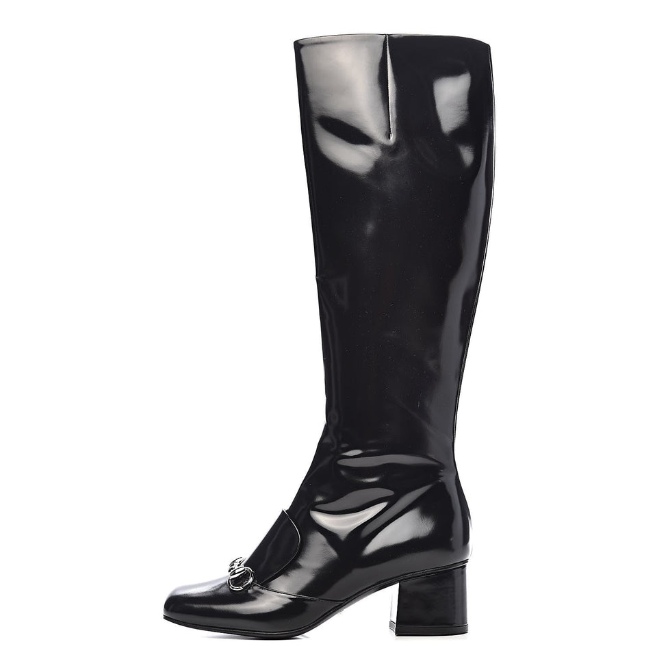 Gucci PATENT LILIAN HORSEBIT KNEE HIGH BOOTS