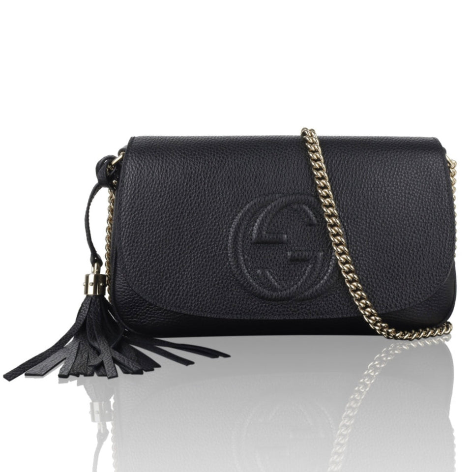 Gucci PEBBLED CALFSKIN LEATHER SOHO CHAIN BAG