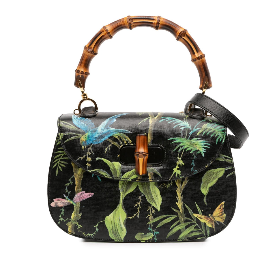Gucci Printed Calfskin Tropical Bamboo Night Satchel