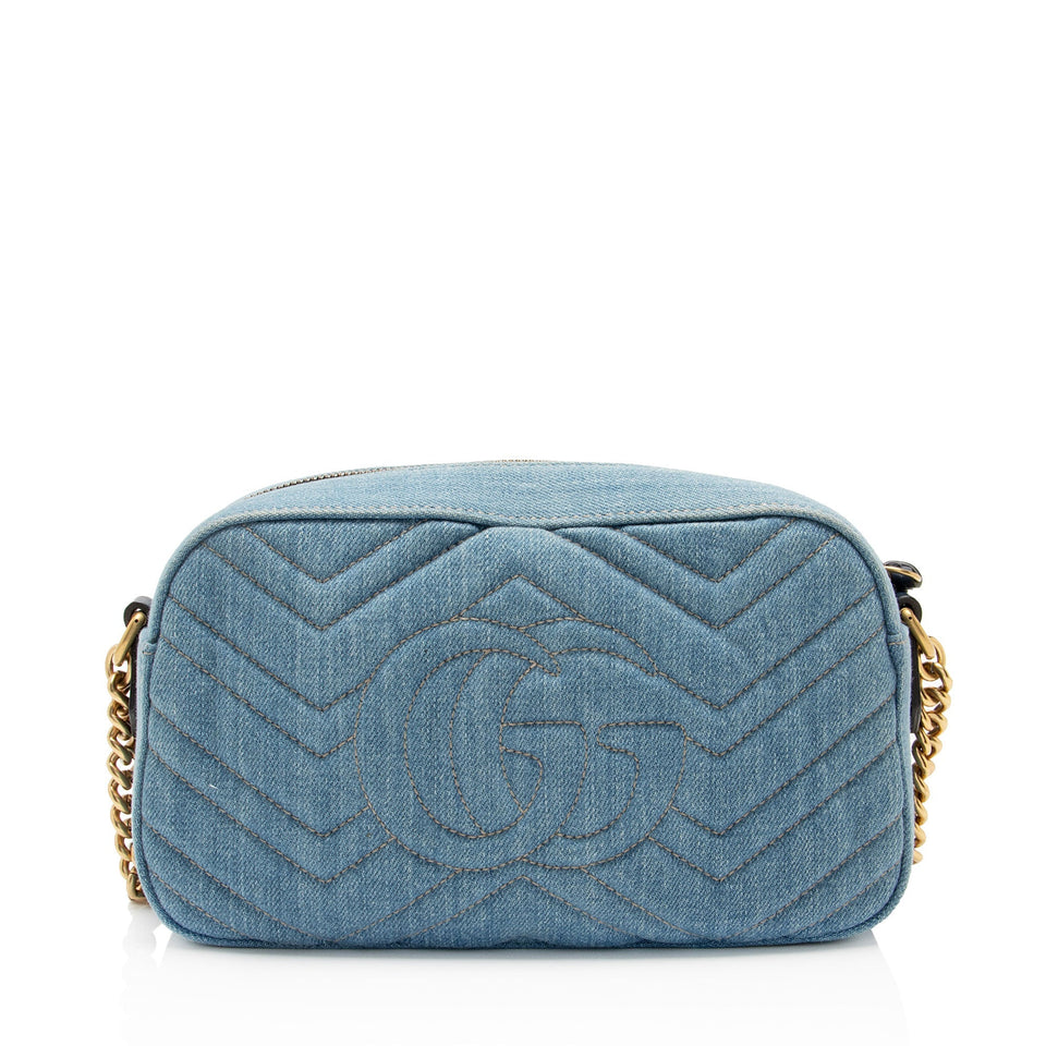 Gucci Matelasse Denim Pearl GG Marmont Small Camera Bag