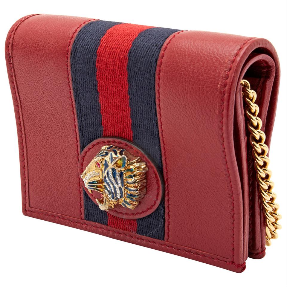 Gucci Rajah Leather Card Case Wallet With Chain