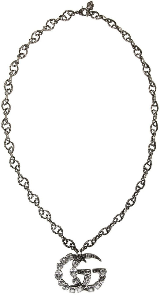 Gucci GG Crystal Marmont Necklace Aged Silver