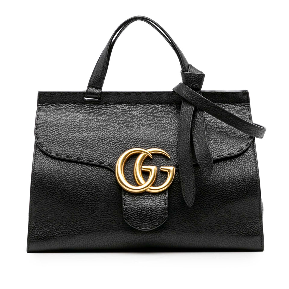 Gucci Small GG Marmont Grained Calfskin Top Handle Satchel