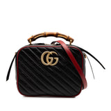 Gucci Small GG Marmont Matelasse Diagonal Leather Torchon Bamboo Satchel