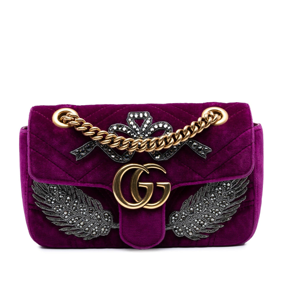 Gucci Small GG Marmont Matelasse Velvet Crystal Embellished Shoulder Bag
