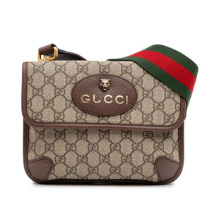 Gucci Small GG Supreme Web Neo Vintage Double Flap Messenger Bag
