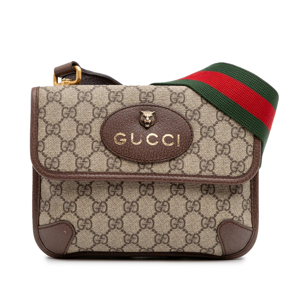 Gucci Small GG Supreme Web Neo Vintage Double Flap Messenger Bag