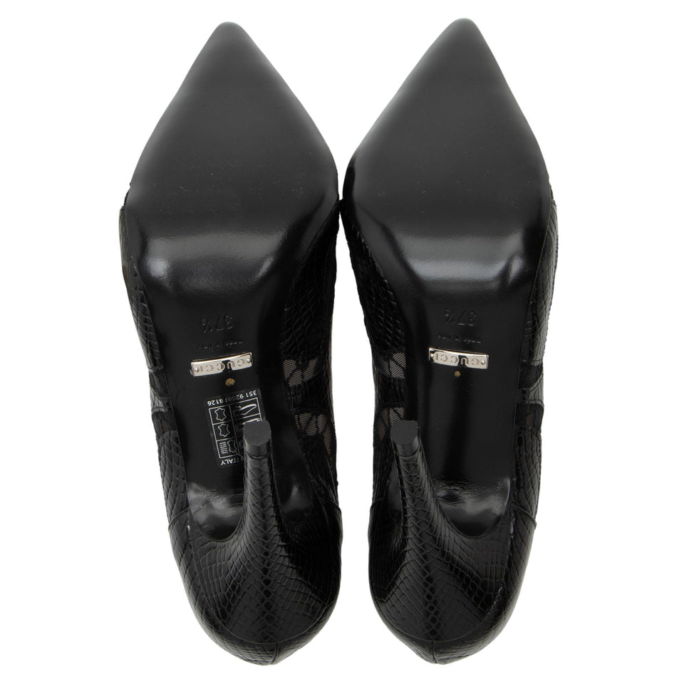 Gucci Snake Embossed Leather Lace Pumps - Size 7.5 / 37.5