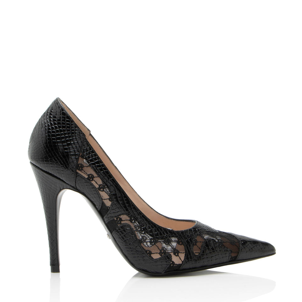 Gucci Snake Embossed Leather Lace Pumps - Size 7.5 / 37.5