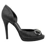 Gucci STARDUST CHARLOTTE GLITTER HORSEBIT D'ORSAY PEEP-TOE PUMPS