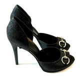 Gucci STARDUST CHARLOTTE GLITTER HORSEBIT D'ORSAY PEEP-TOE PUMPS