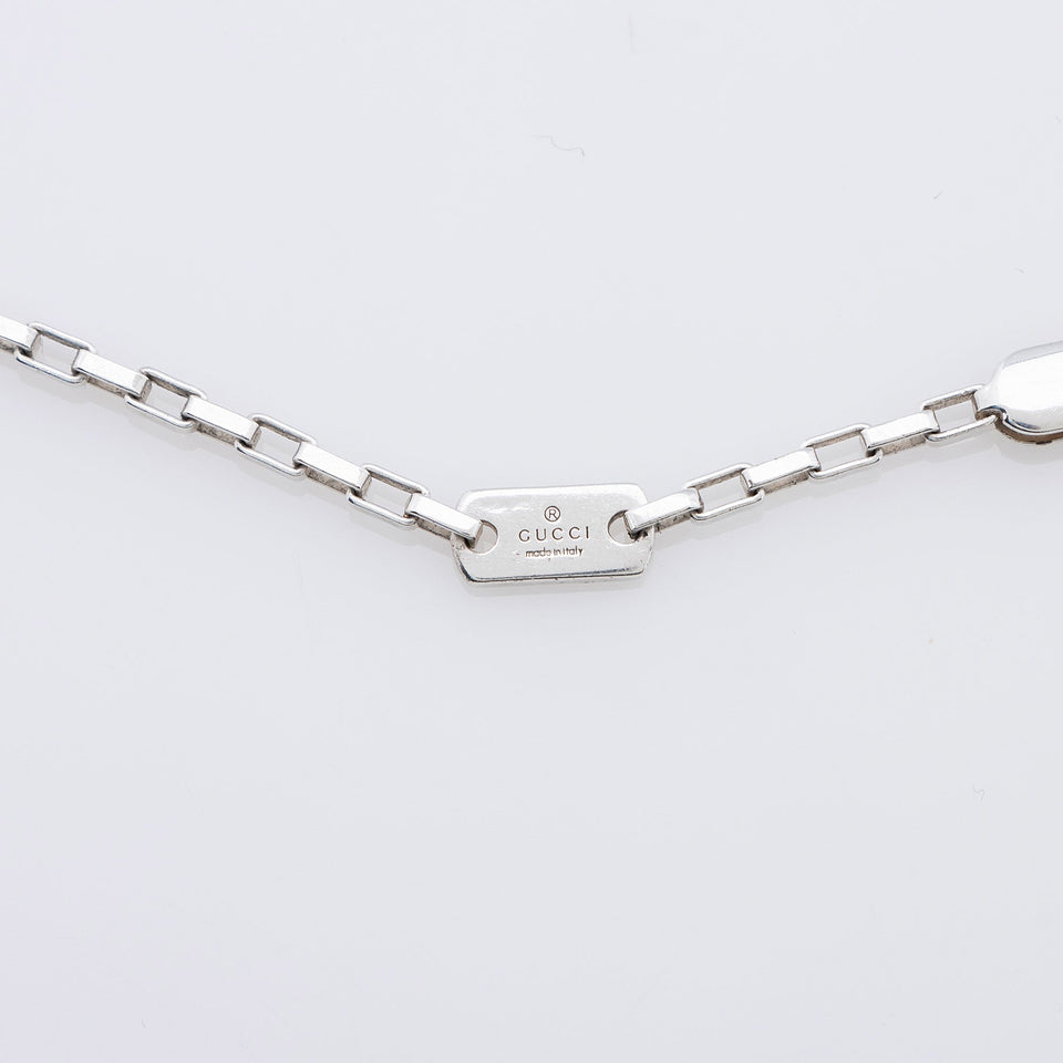 Gucci Sterling Silver Logo Plate Chain Link Necklace