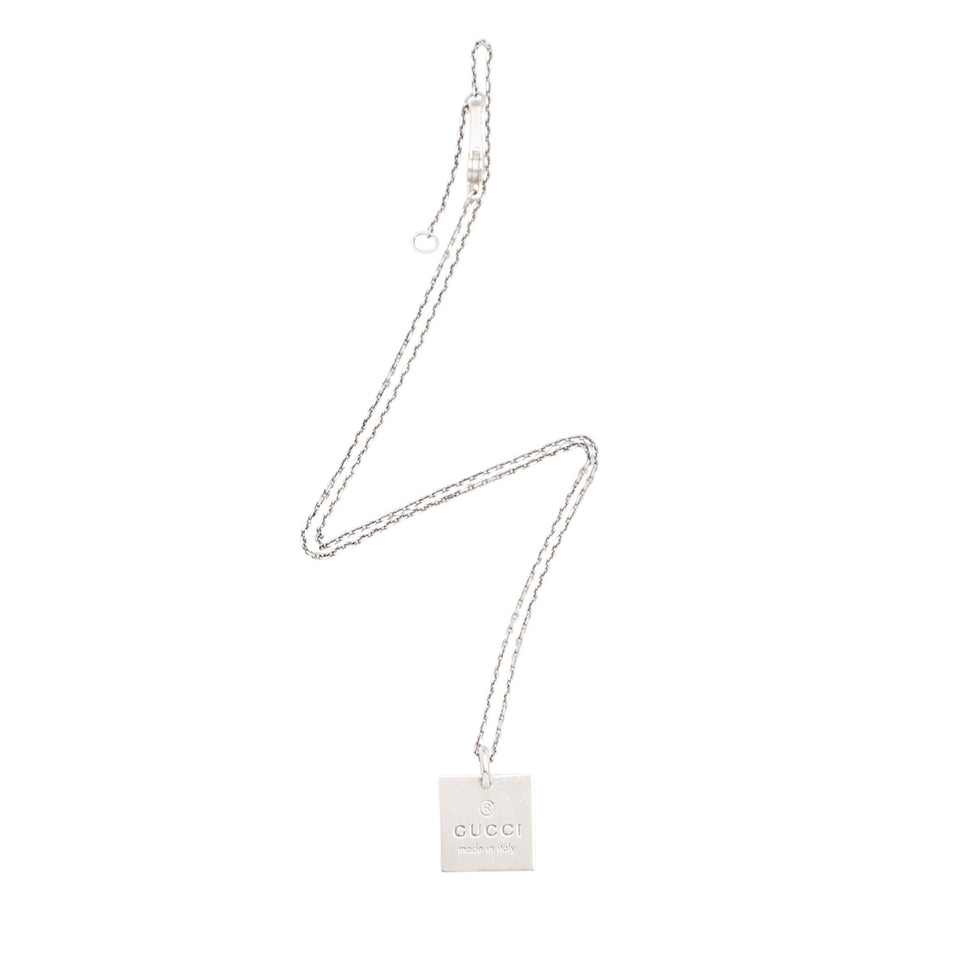 Gucci Sterling Silver Square Logo Pendant Necklace