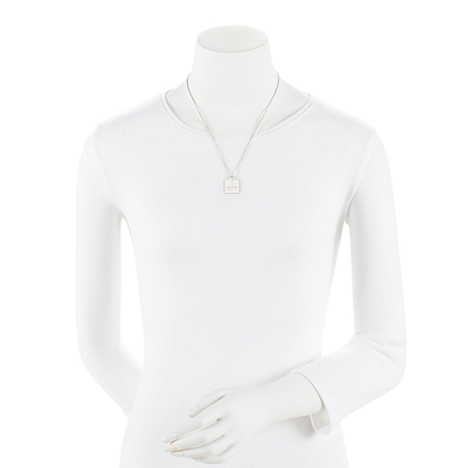 Gucci Sterling Silver Square Logo Pendant Necklace