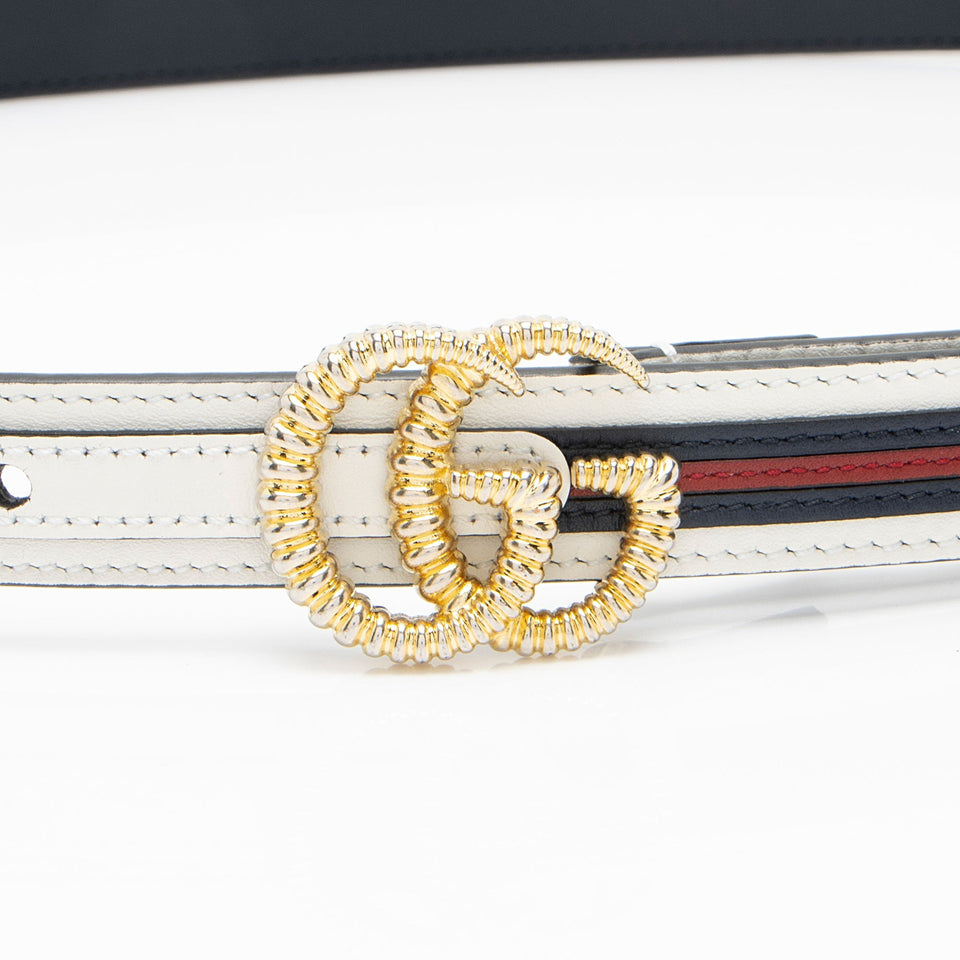 Gucci Striped Leather GG Torchon Web Thin Belt - Size 36 / 90