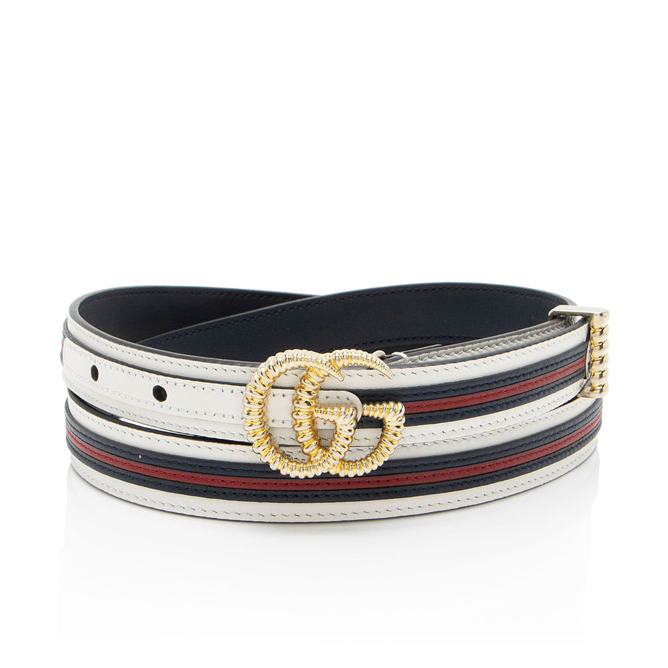 Gucci Striped Leather GG Torchon Web Thin Belt - Size 36 / 90