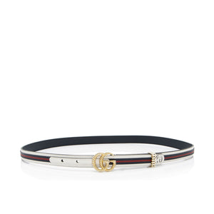 Gucci Striped Leather GG Torchon Web Thin Belt - Size 36 / 90