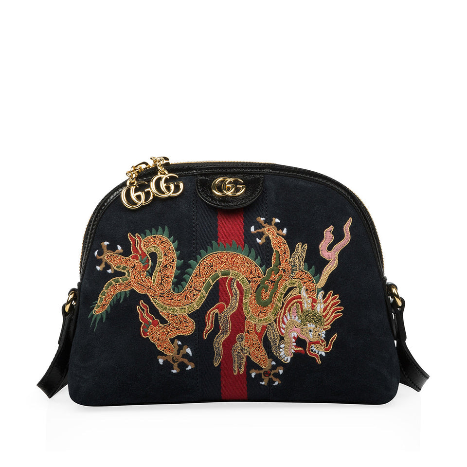 Gucci Suede Dragon Embroidered Small Ophidia Dome Bag