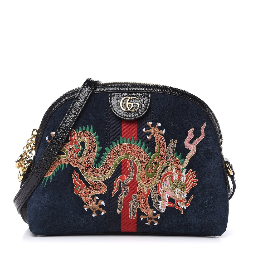 Gucci Suede Dragon Embroidered Small Ophidia Dome Bag