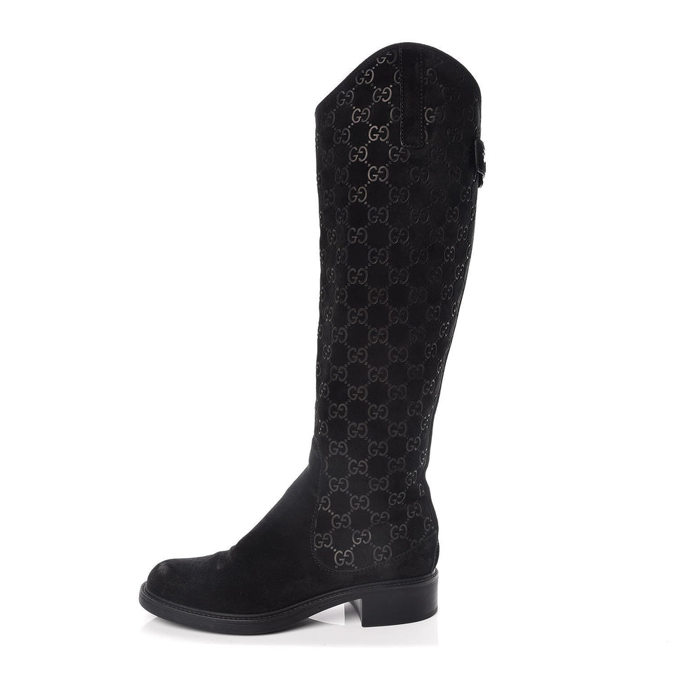 Gucci GG Suede Leather Knee High Riding Boots