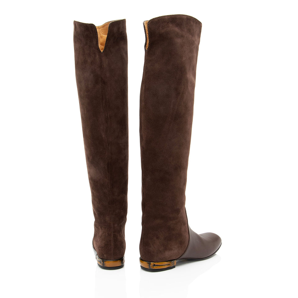 Gucci Suede Leather Bamboo Heel Knee High Boots - Size 6 / 36