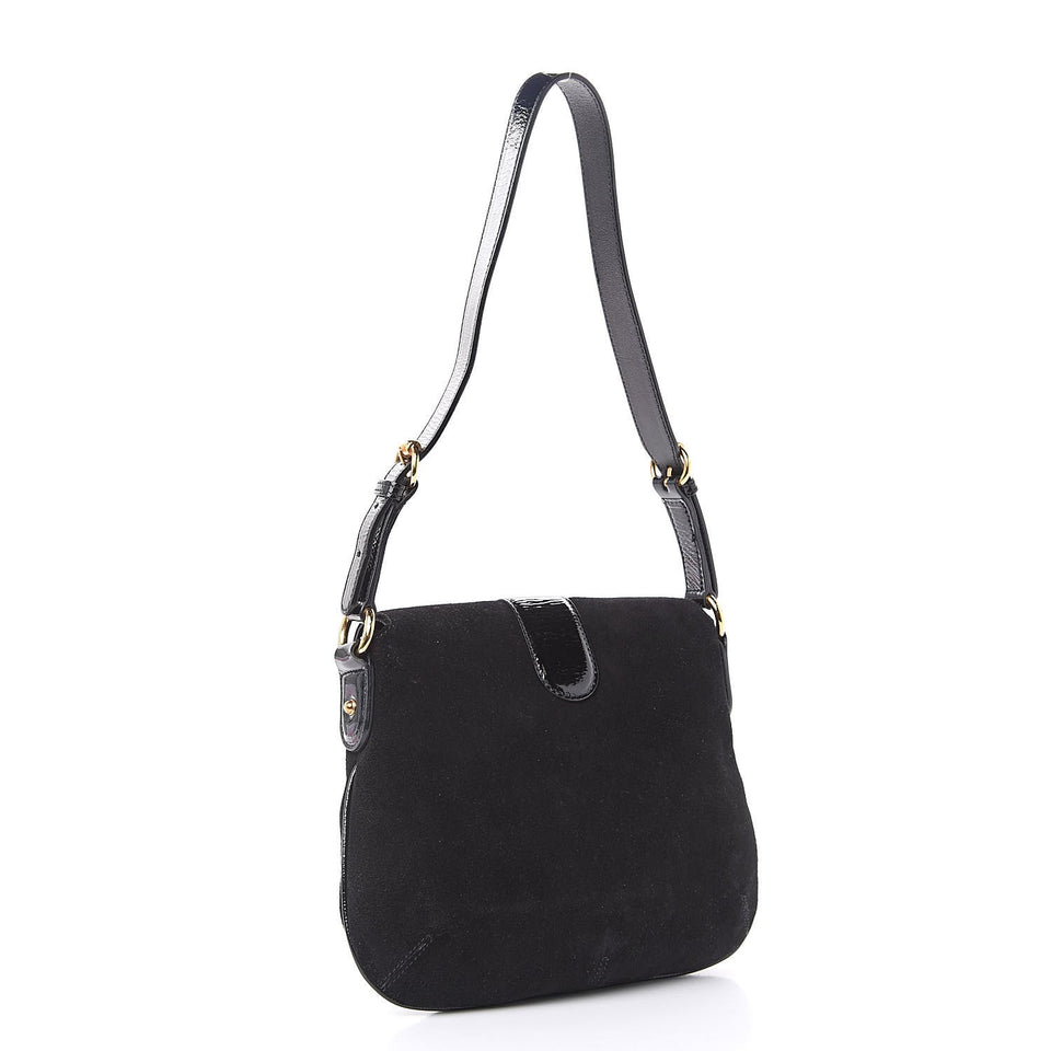 Gucci Suede Wave Flap Bag Black