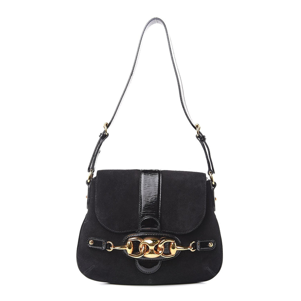 Gucci Suede Wave Flap Bag Black