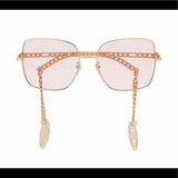 Gucci Charm Chain Sunglasses Square Pink Lens Gold