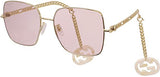 Gucci Charm Chain Sunglasses Square Pink Lens Gold