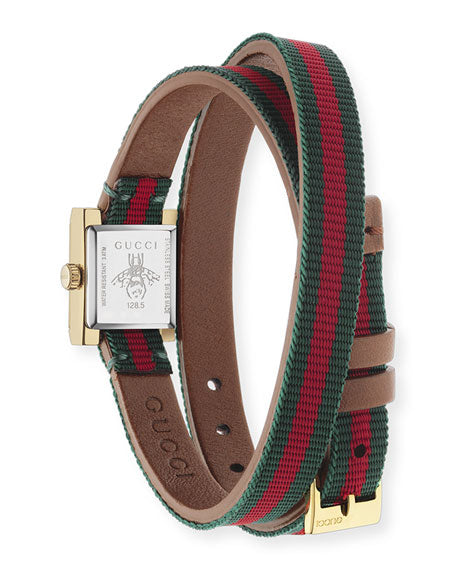 Gucci Swiss G Frame Green-Red-Green Web Double Wrap Nylon Strap Watch