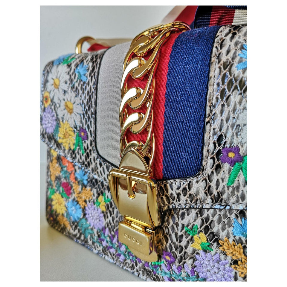 Gucci SYLVIE FLORAL PYTHON SHOULDER BAG-HS