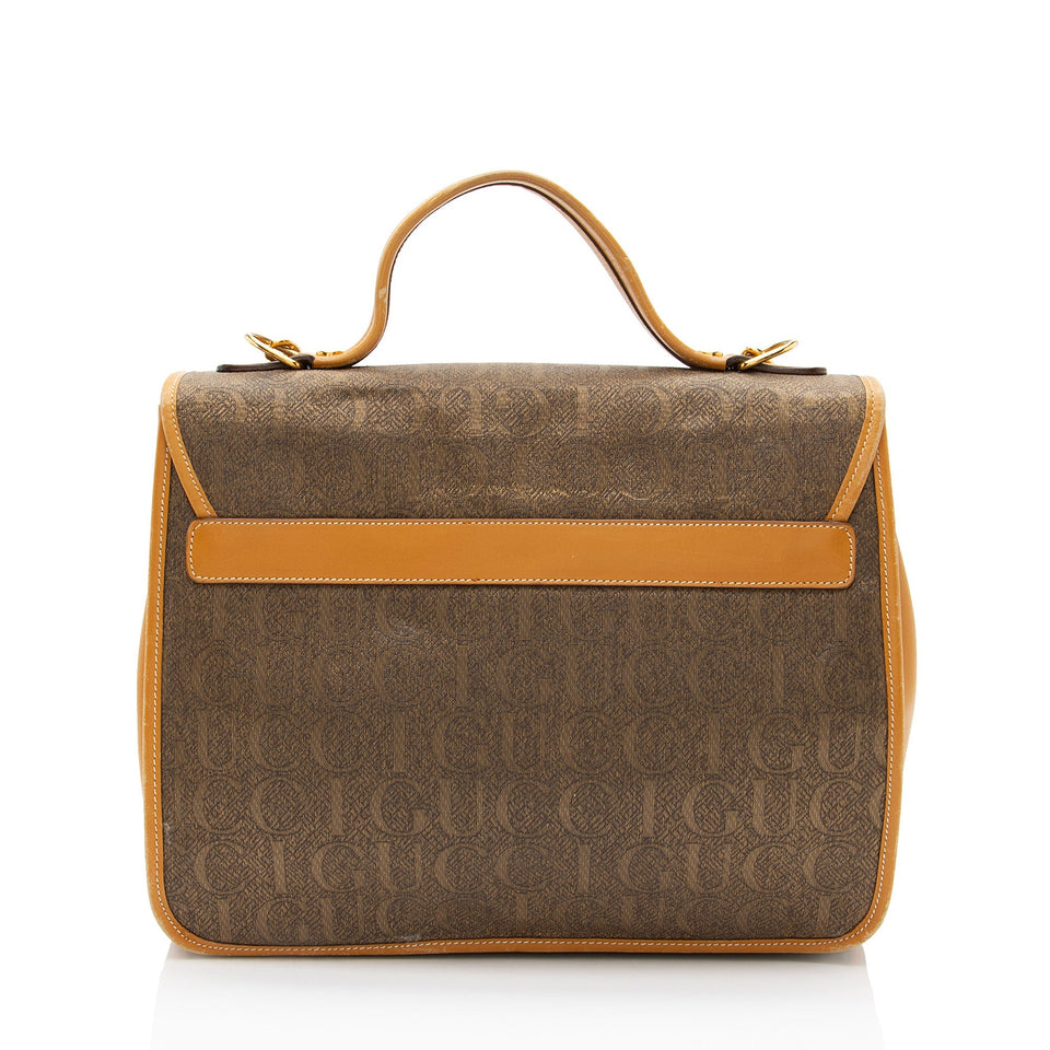 Gucci Vintage Jacquard Logo Leather Turnlock Top Handle