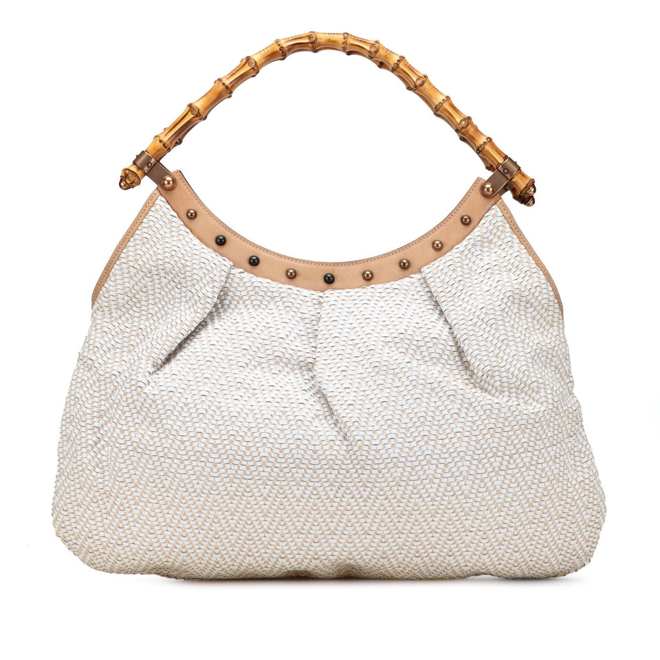 Gucci Woven Leather Bamboo Studded Hobo
