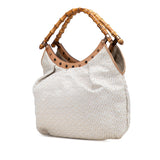 Gucci Woven Leather Bamboo Studded Hobo