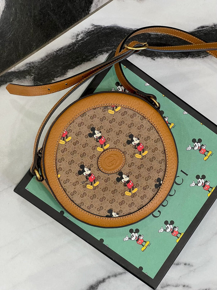 Gucci X DISNEY GG SUPREME MICKEY MOUSE MINI ROUND CROSSBODY BAG
